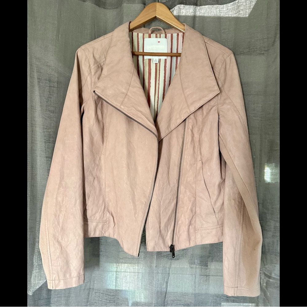 Pink faux suede Anthropologie moto jacket